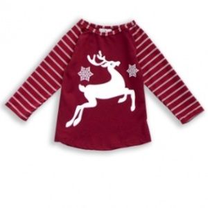 Little Girls Stripe Reindeer Top